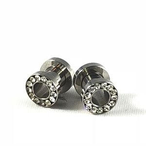 Silver Stainless Steel & CZ Ear Gauge Tunnels